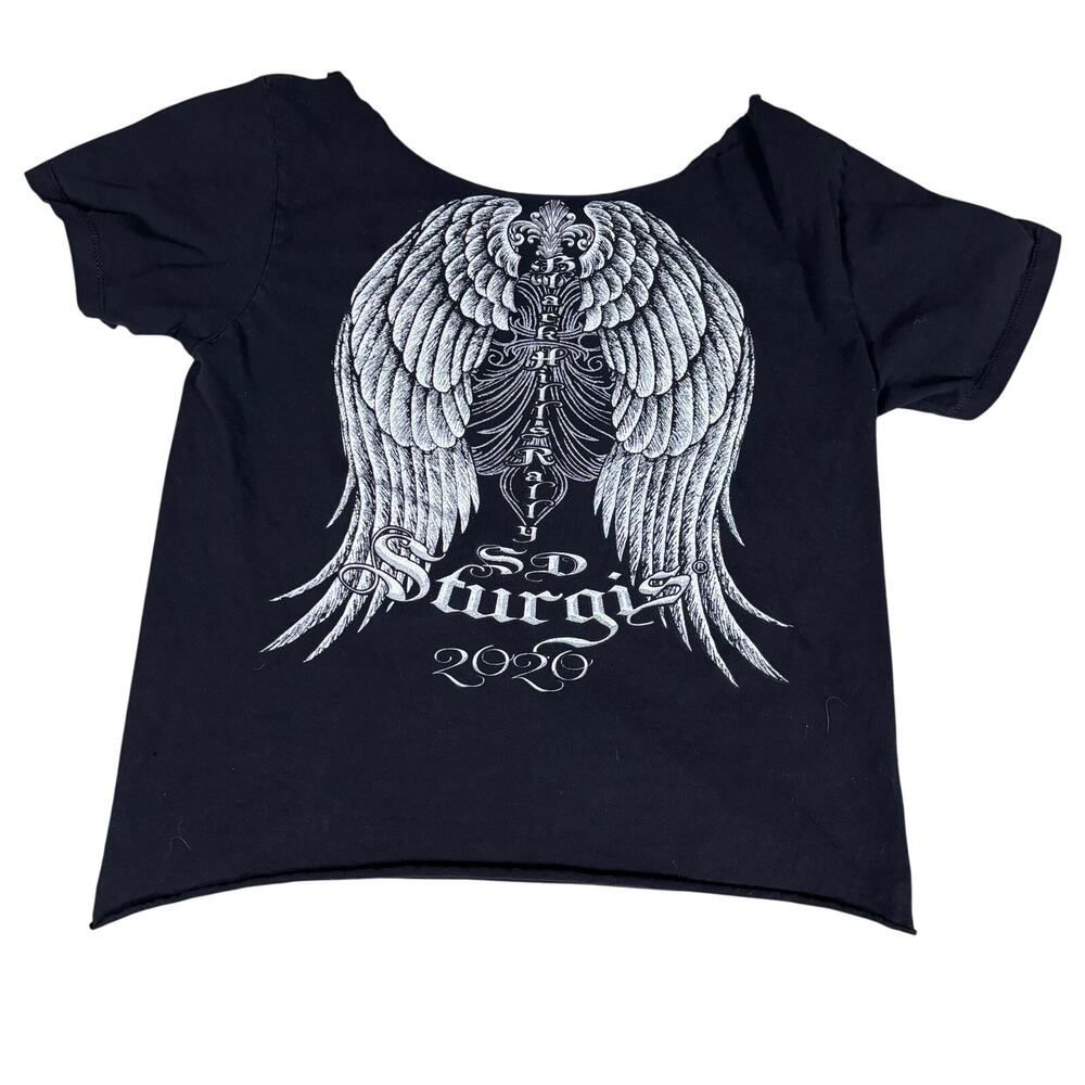 y2k 2000s style Sturgis Bike Rally 2020 affliction wings cut off collar medium